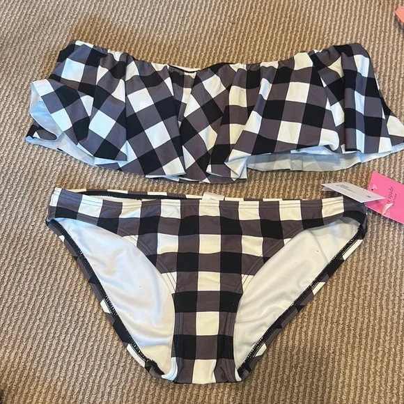 NWT KATE SPADE Black and White Checkered Bandeau ruffle Bikini set - Picture 10 of 10